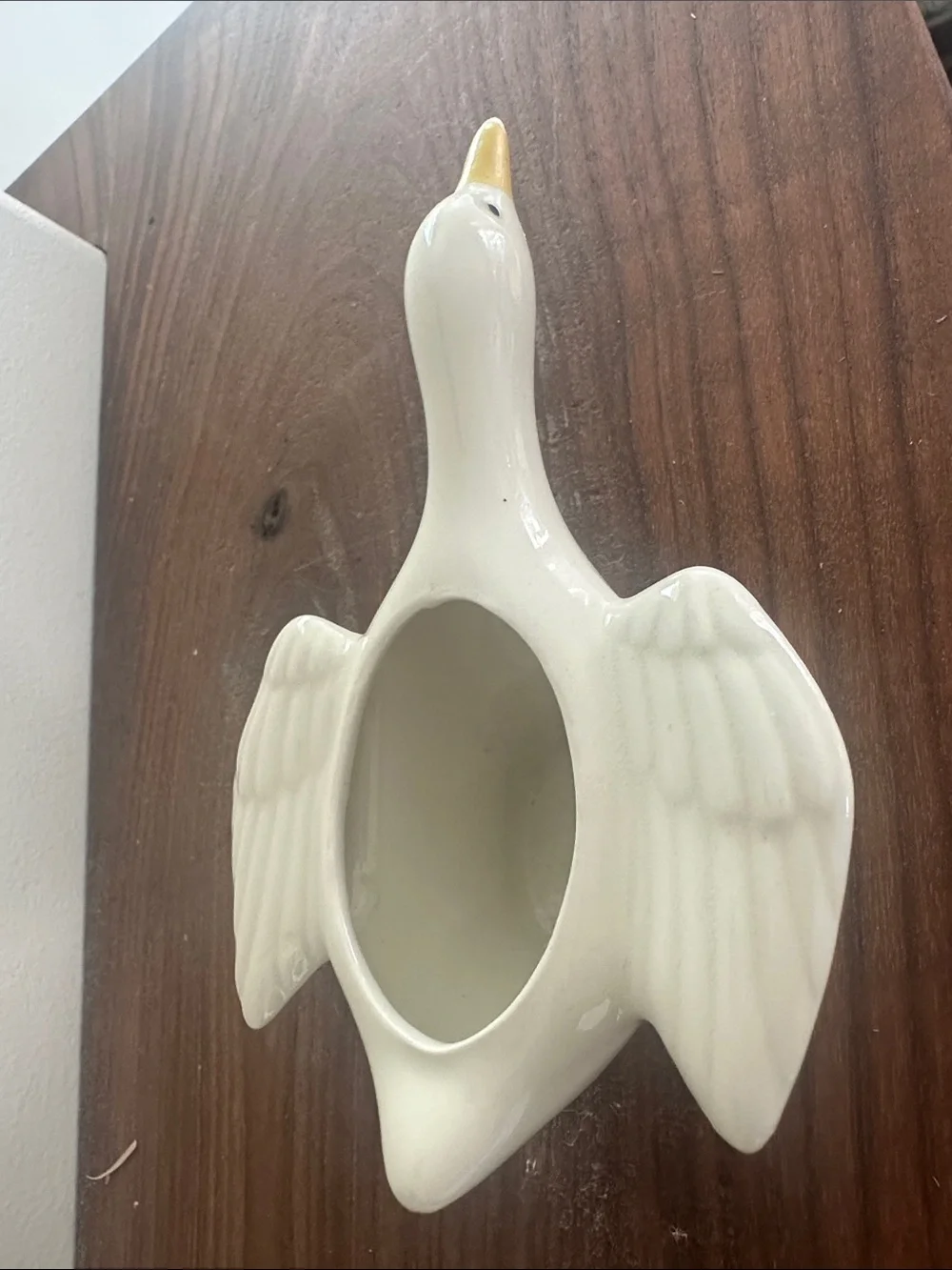 White Ceramic Duck Planter with Yellow Beak